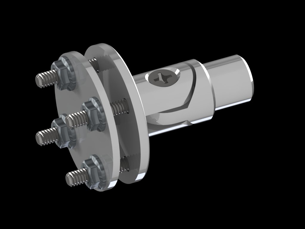 Precision marine hardware render — flanged tube assembly
