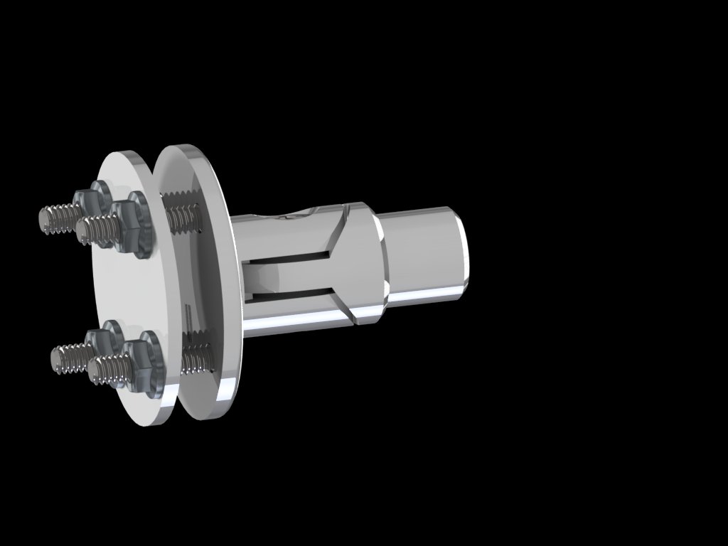 Precision marine hardware render — stepped tube assembly